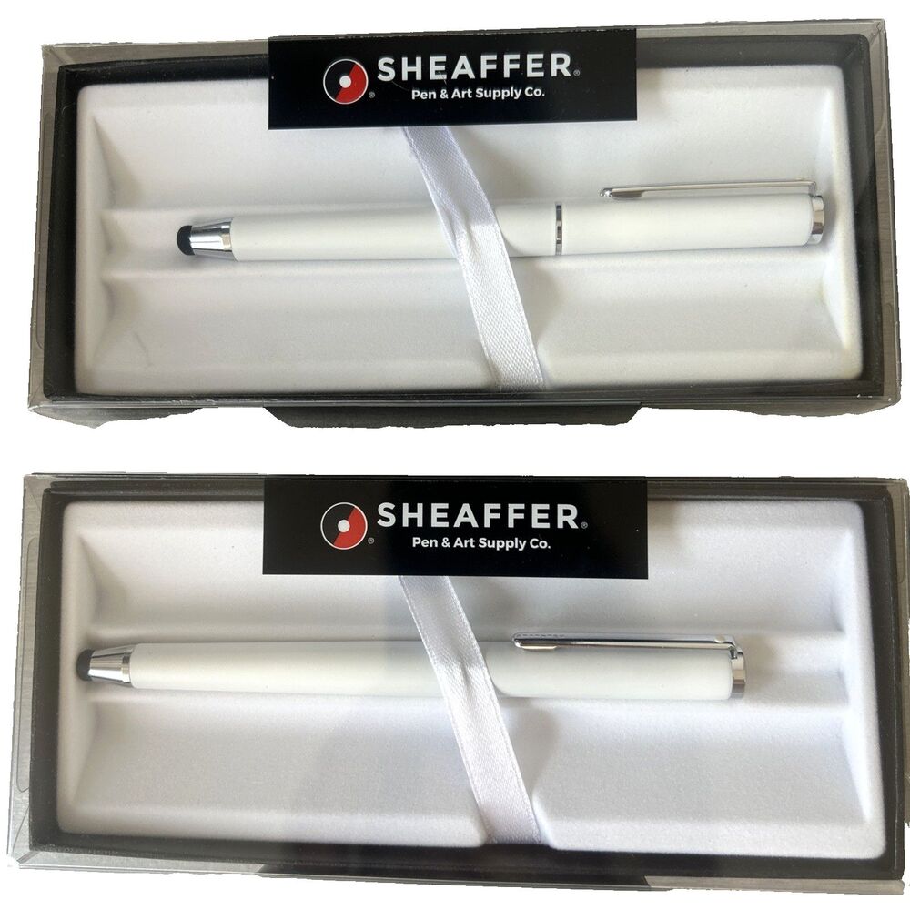 Sheaffer LOT 2 pcs Stylus Ballpoint Pens White N2982851 Black Ink NEW Gift Box